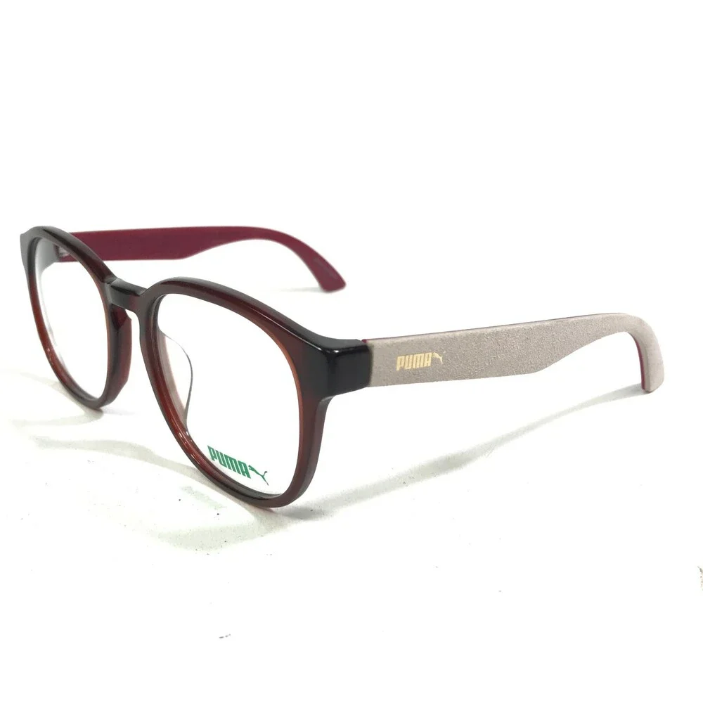 Puma Eyeglasses Frames PU00400A 012 Beige Red Round Suede Leather 53-20-140